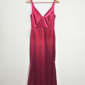 Lulus Melora burgundy satin sleeveless maxi dress